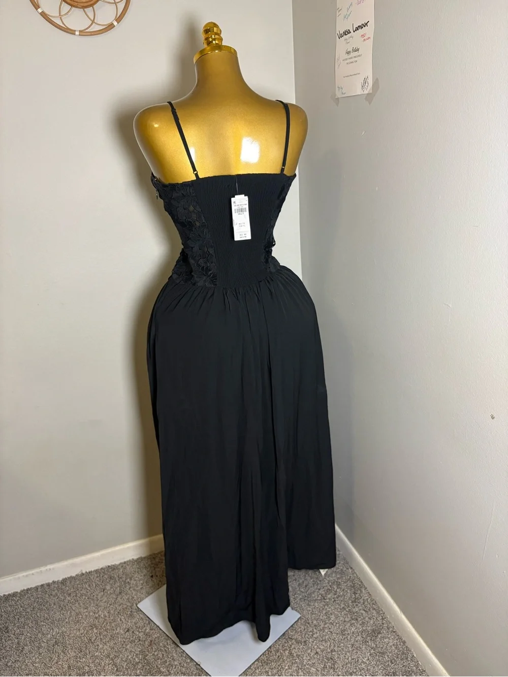 Abercrombie & Fitch Black Lace Bodice Maxi Dress with Side Slit